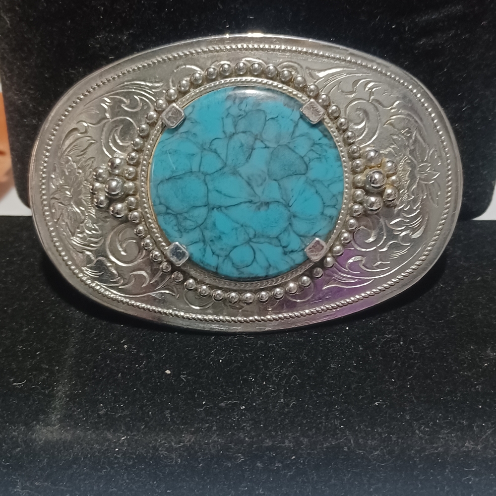 Silver and Turquoise Belt Buckle